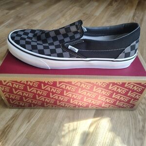 Vans Black and Gray Checkered Slip-On Sneakers